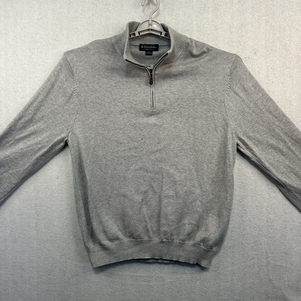 Brooks‎ Brothers Supima Cotton Quarter Zip Sweater Gray Men's Size XL